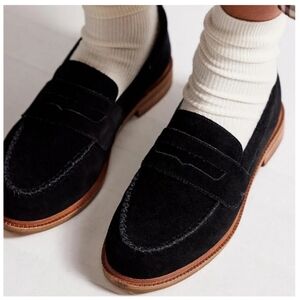 Kelsi Dagger Brooklyn LENS Black Suede Slip-On Penny Loafers 9